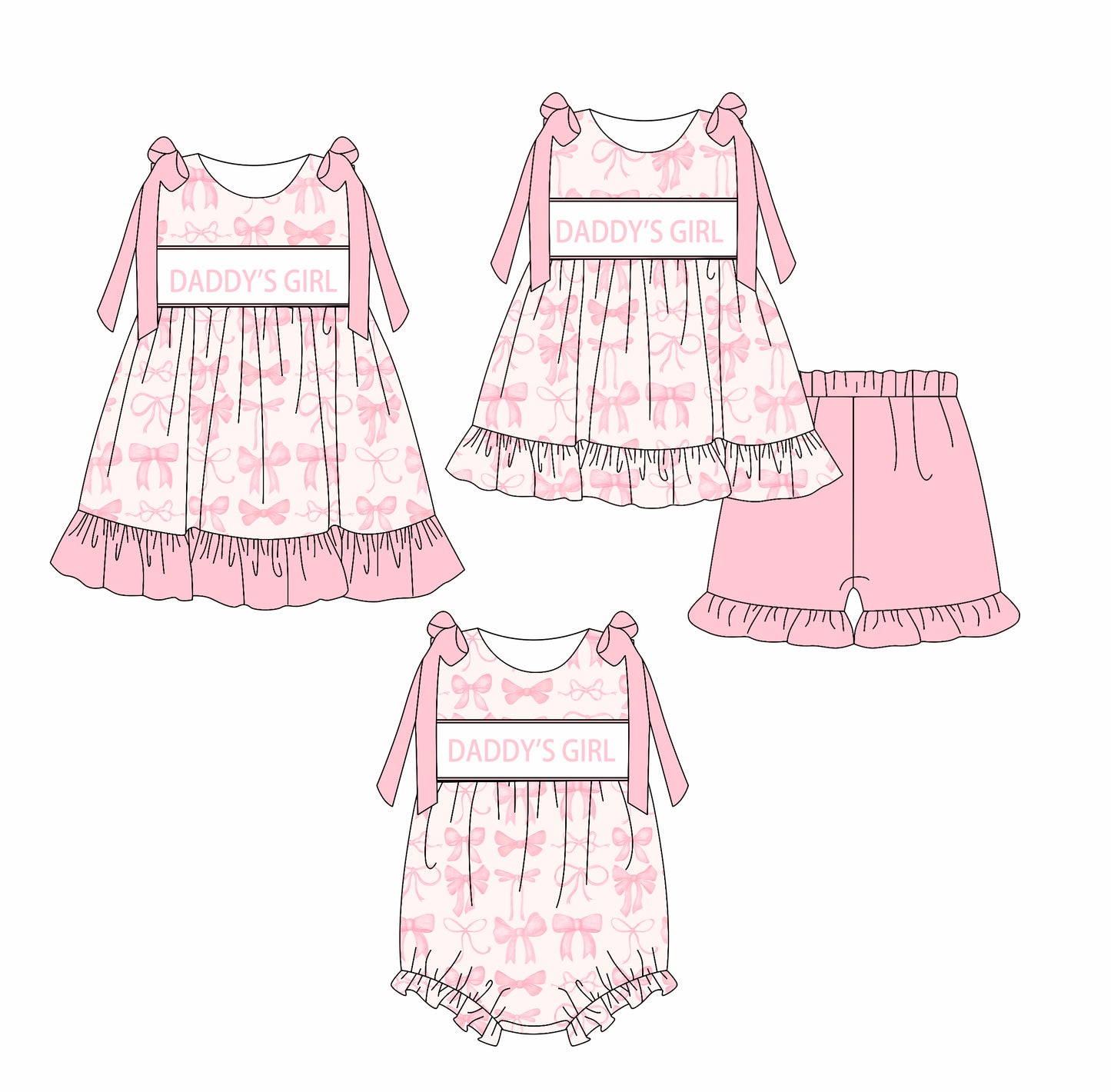 Kids Sleeveless Bow Daddy's Girl Tunic Short Outfit Pink Casual Comfortable Clothing Set for Girls