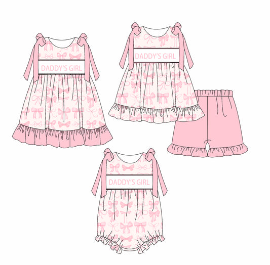 Kids Sleeveless Bow Daddy's Girl Tunic Short Outfit Pink Casual Comfortable Clothing Set for Girls
