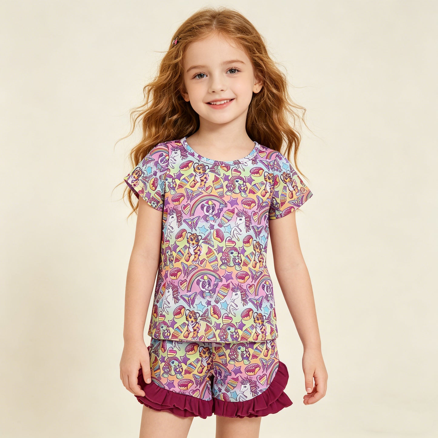 GSSO3472 RTS NO MOQ （In stock ）Short sleeves donut kids girls summer outfits