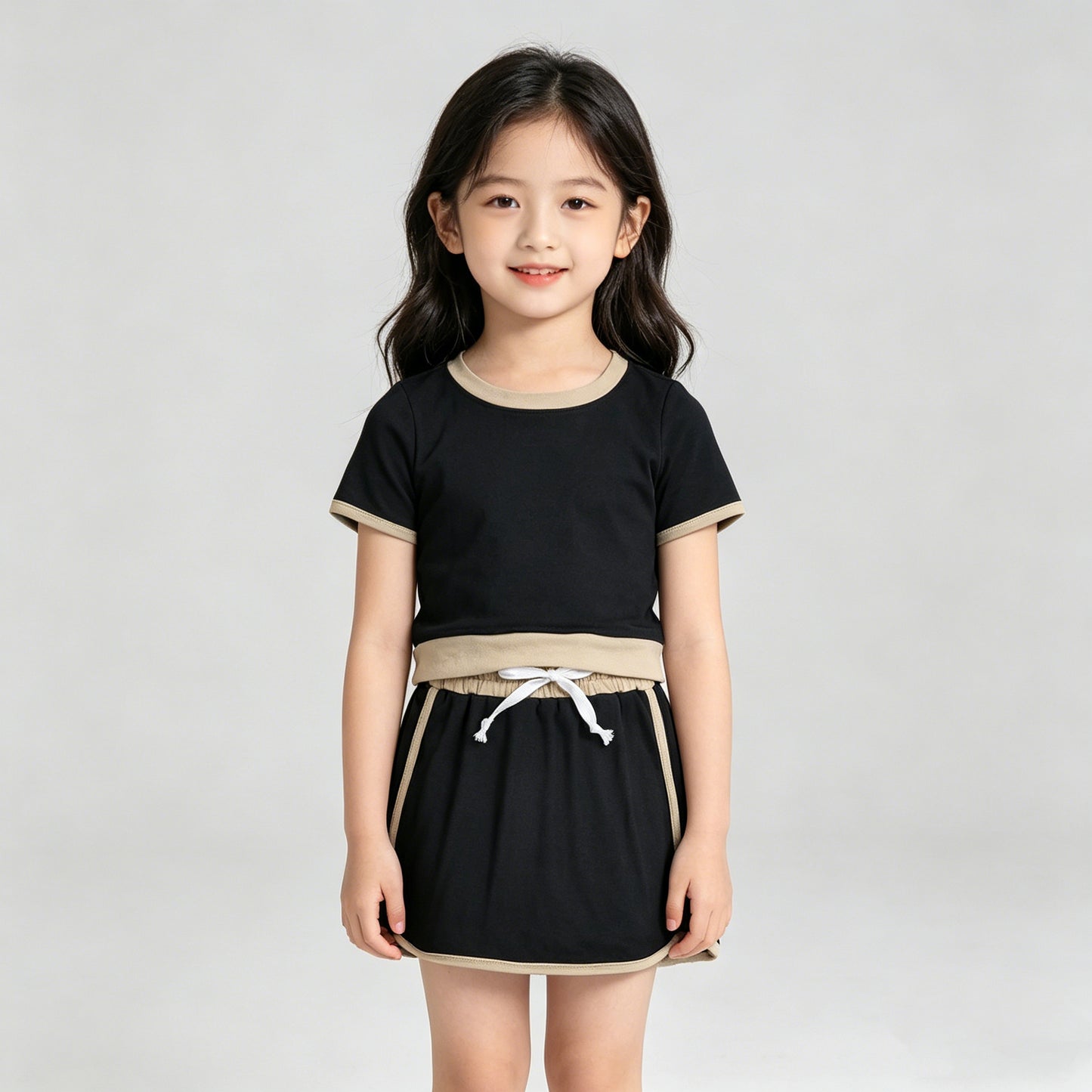 4.14 GSD3923 RTS NO MOQ （In stock ）Black cotton top skirt kids girls summer outfits
