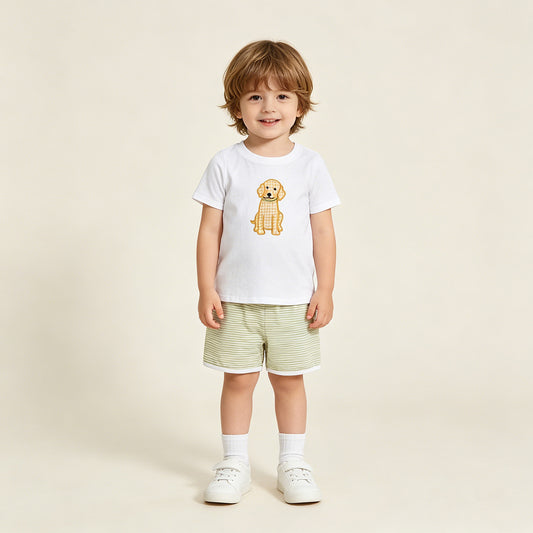 BSSO2002 RTS NO MOQ （In stock ）Short sleeves plaid dog embroidery top shorts boys outfits
