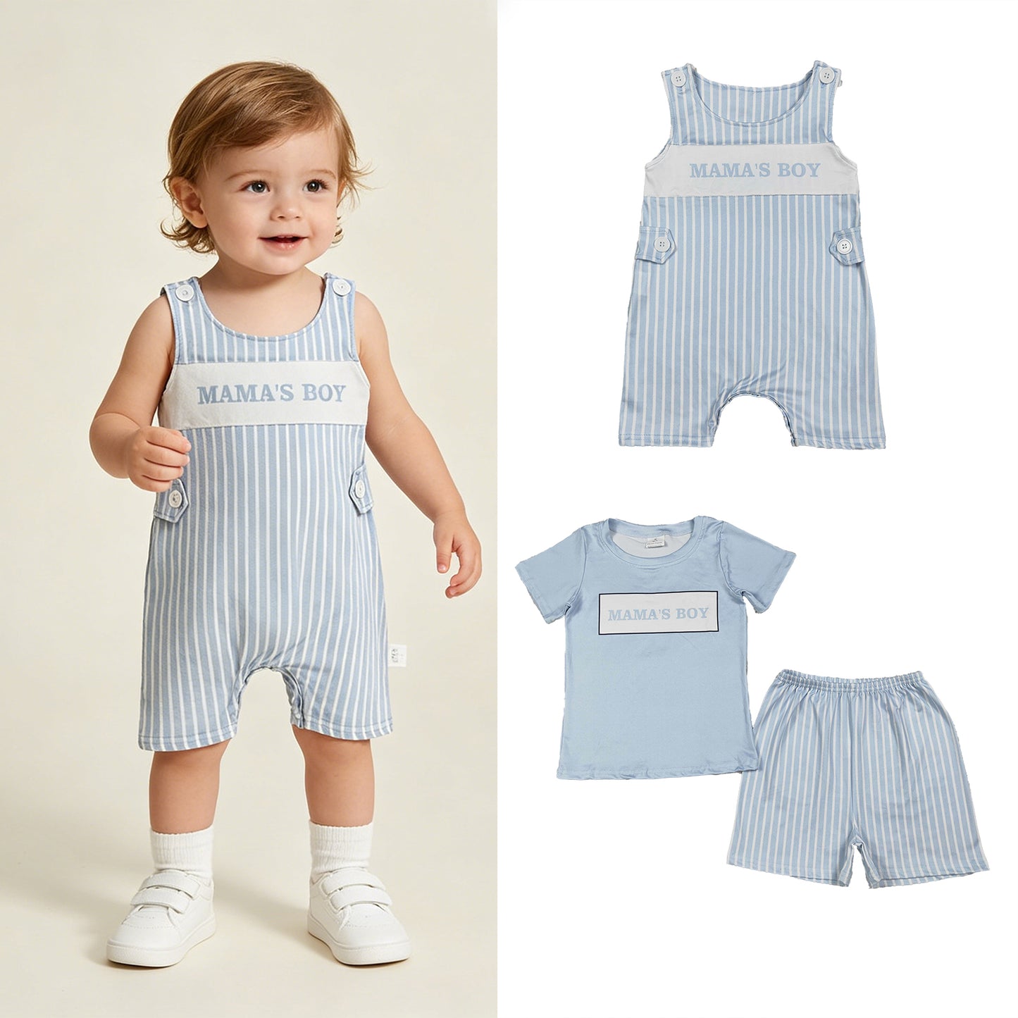 RTS Sibling Short sleeves mama's boy top stripe shorts kids outfits and romper