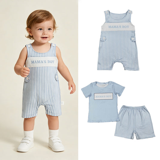 RTS Sibling Short sleeves mama's boy top stripe shorts kids outfits and romper
