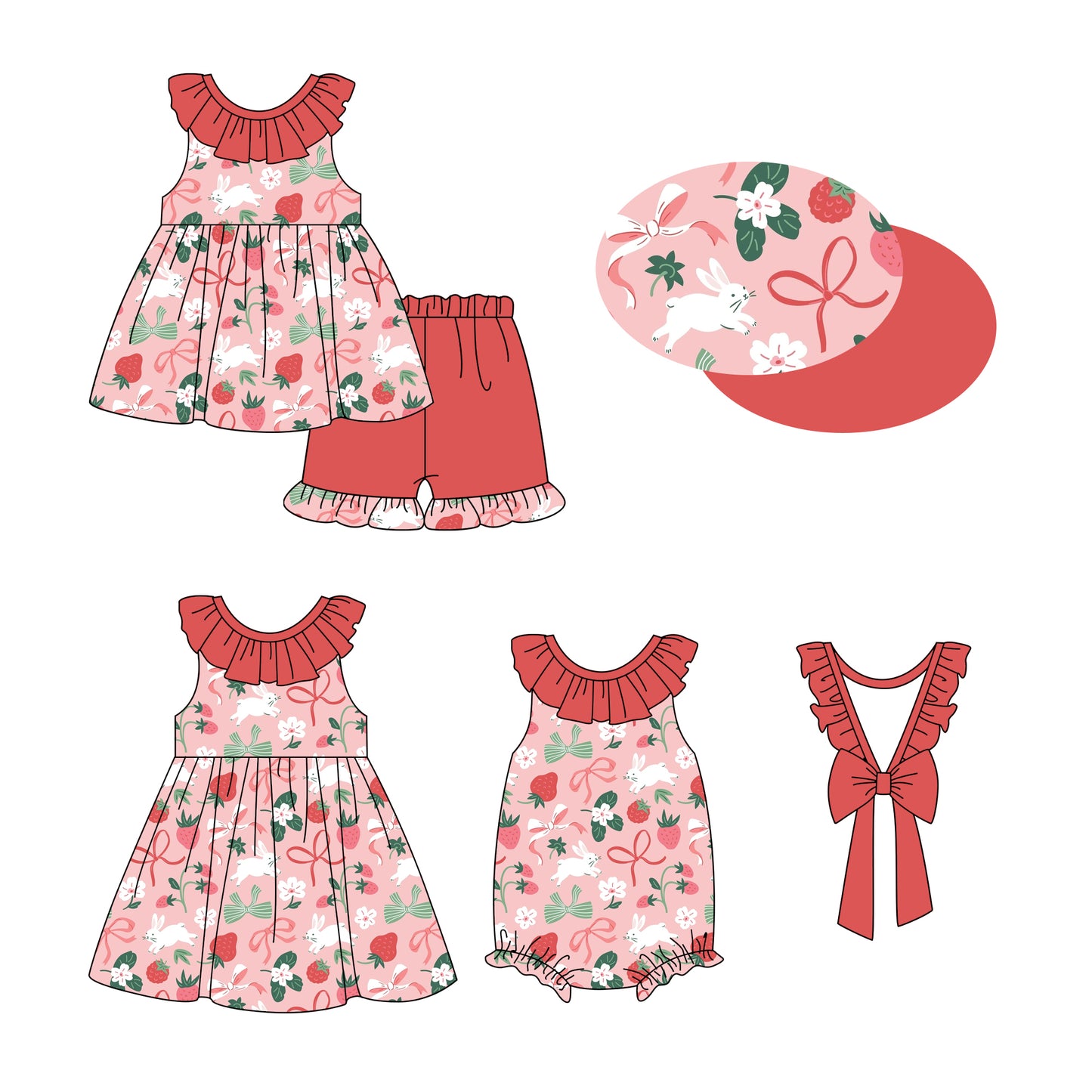 FLOWERS Sleeveless rabbit bow strawberry baby girls Easter dress