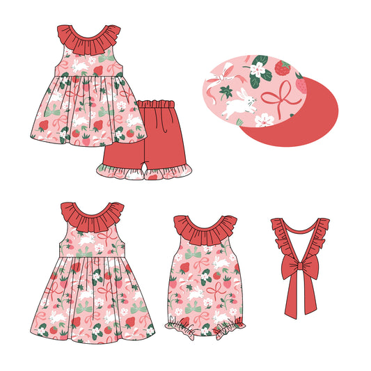 FLOWERS Sleeveless rabbit bow strawberry baby girls Easter dress