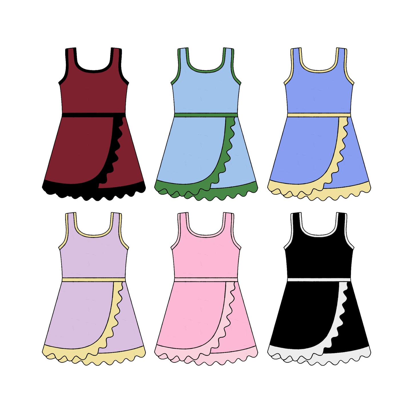 4.24 Pre order No Moq Baby Girls Sleeveless Yoga Active Short Scallop Knee Length Dress