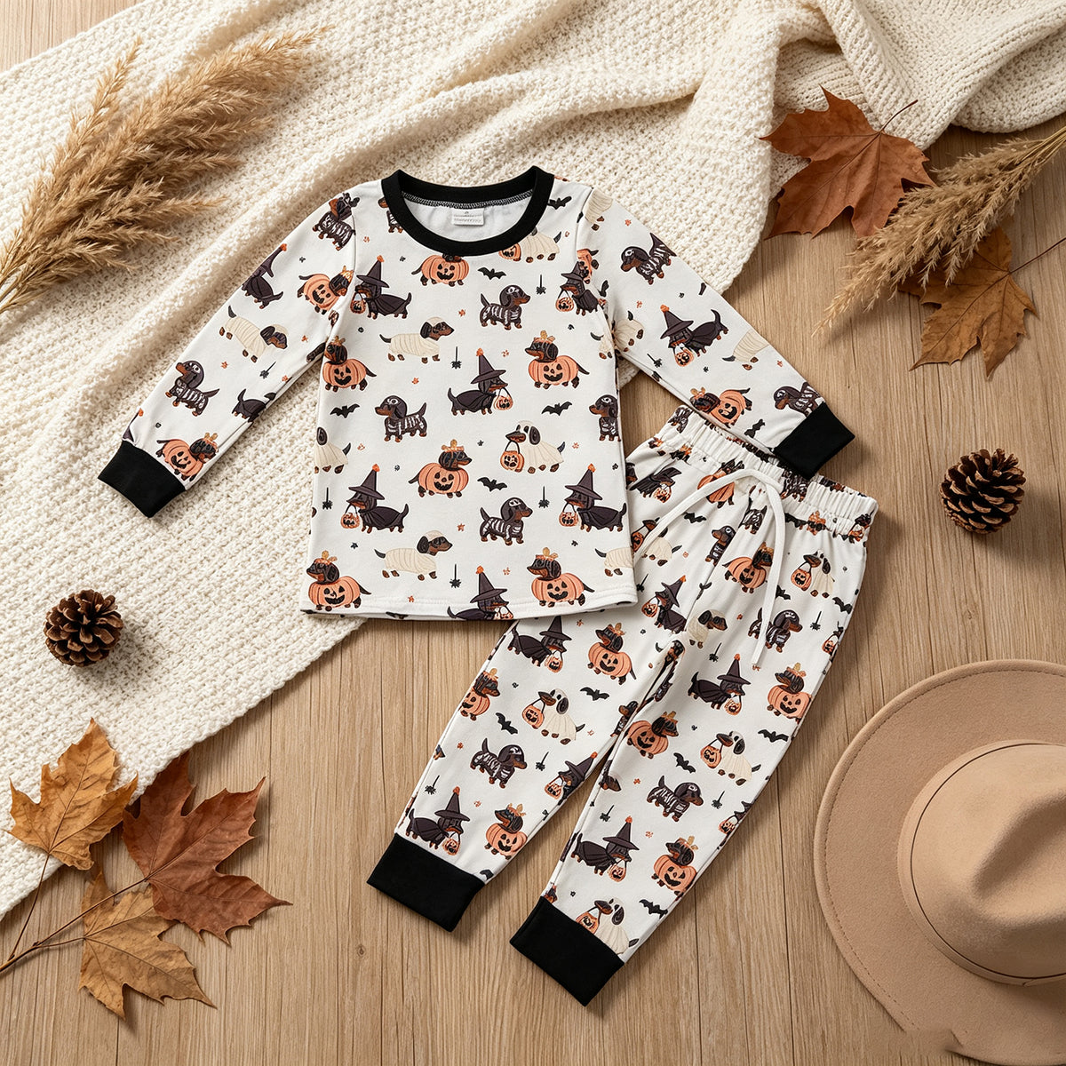 RTS NO MOQ milk silk BLP1548 Baby Boys Ghost Pumpkin Dogs Top Pockets Joggers Halloween Clothes Set