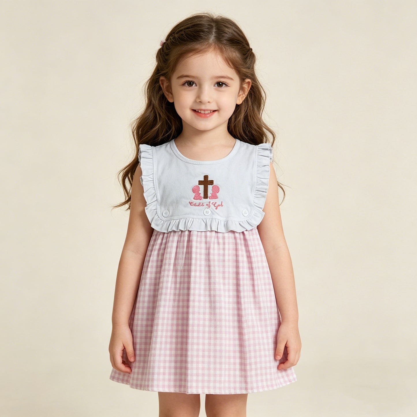 4.15 GSD3201 RTS NO MOQ （In stock ）Child of god cross pink plaid girls Easter dresses