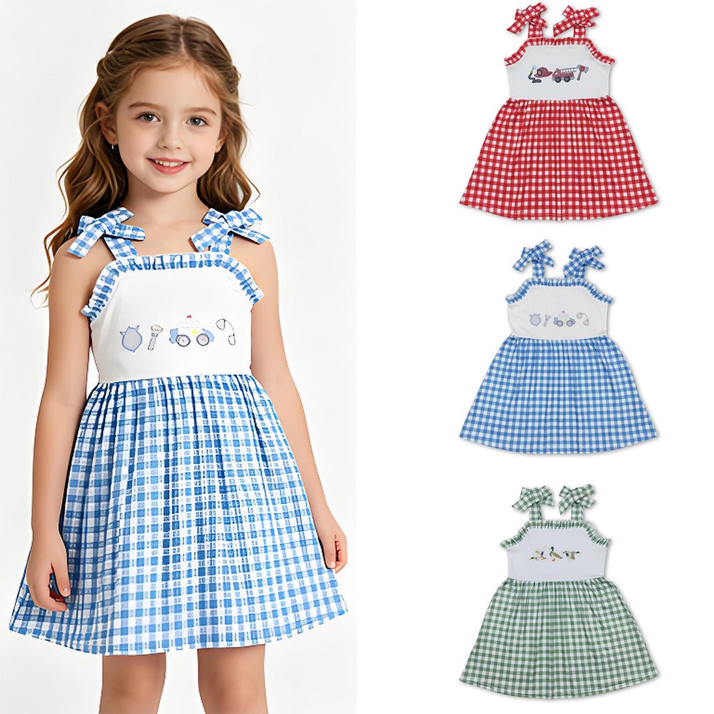 RTS Sibling plaid straps duck baby girls summer dress