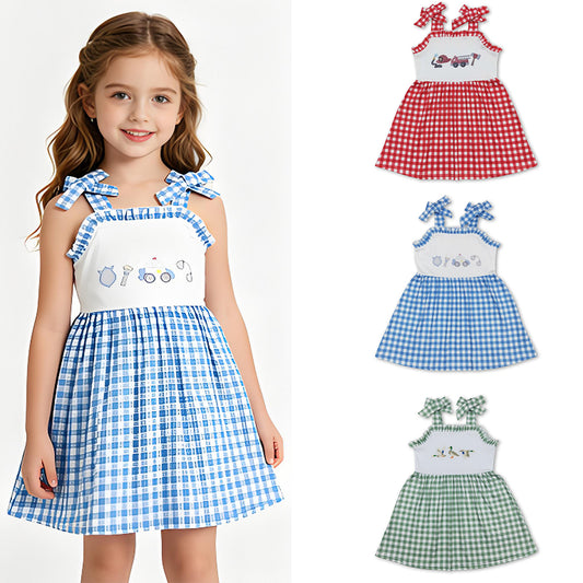 RTS Sibling plaid straps duck baby girls summer dress
