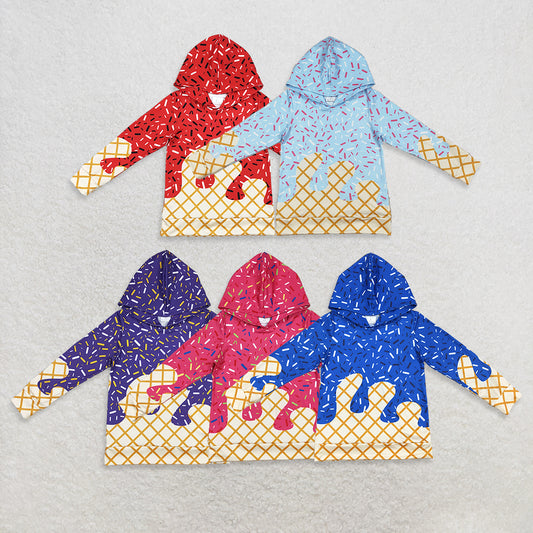 USA Warehouse (IN STOCK)  Boys Long Sleeve Hoodie Ice Cream Sprinkle Design Comfortable Cotton Zipper Pullover for Kids