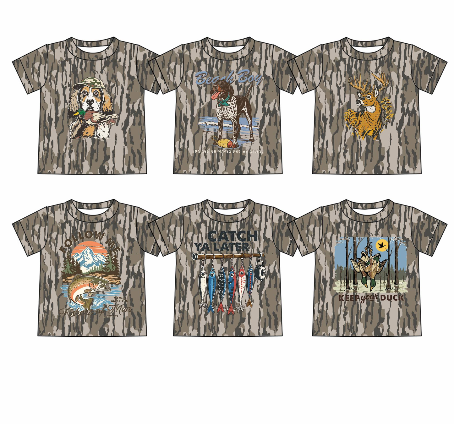 4.3 Pre order No Moq Baby Boys Short Sleeve Southern Olive Camo Dog Ducks Hunting T-shirts Top