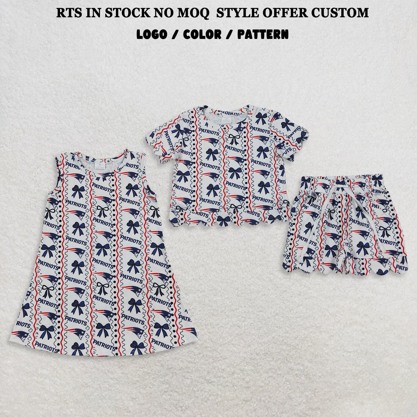 RTS NO MOQ Sibling milk silk Baby Girls Bows Stripe Print Top Pockets Short Scallop Team Clothes Sets Dress