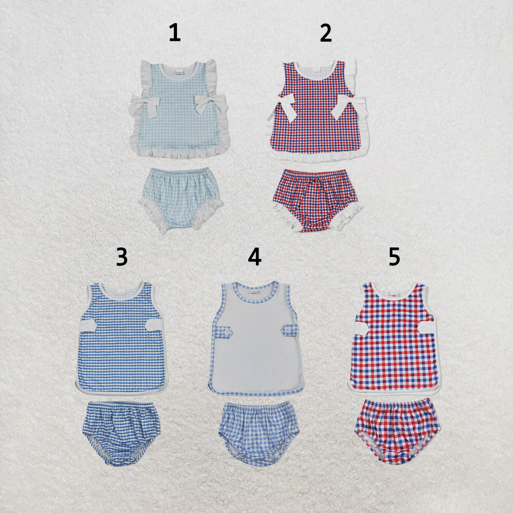 RTS Sibling Baby Boys Girls Bows Checkered Tunic Bummies Clothes Sets