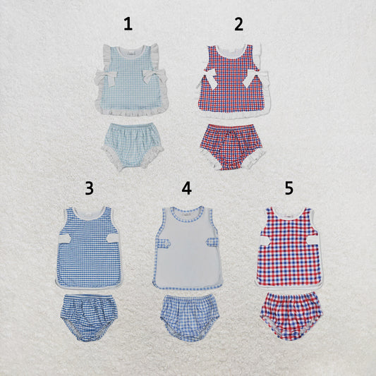 RTS Sibling Baby Boys Girls Bows Checkered Tunic Bummies Clothes Sets
