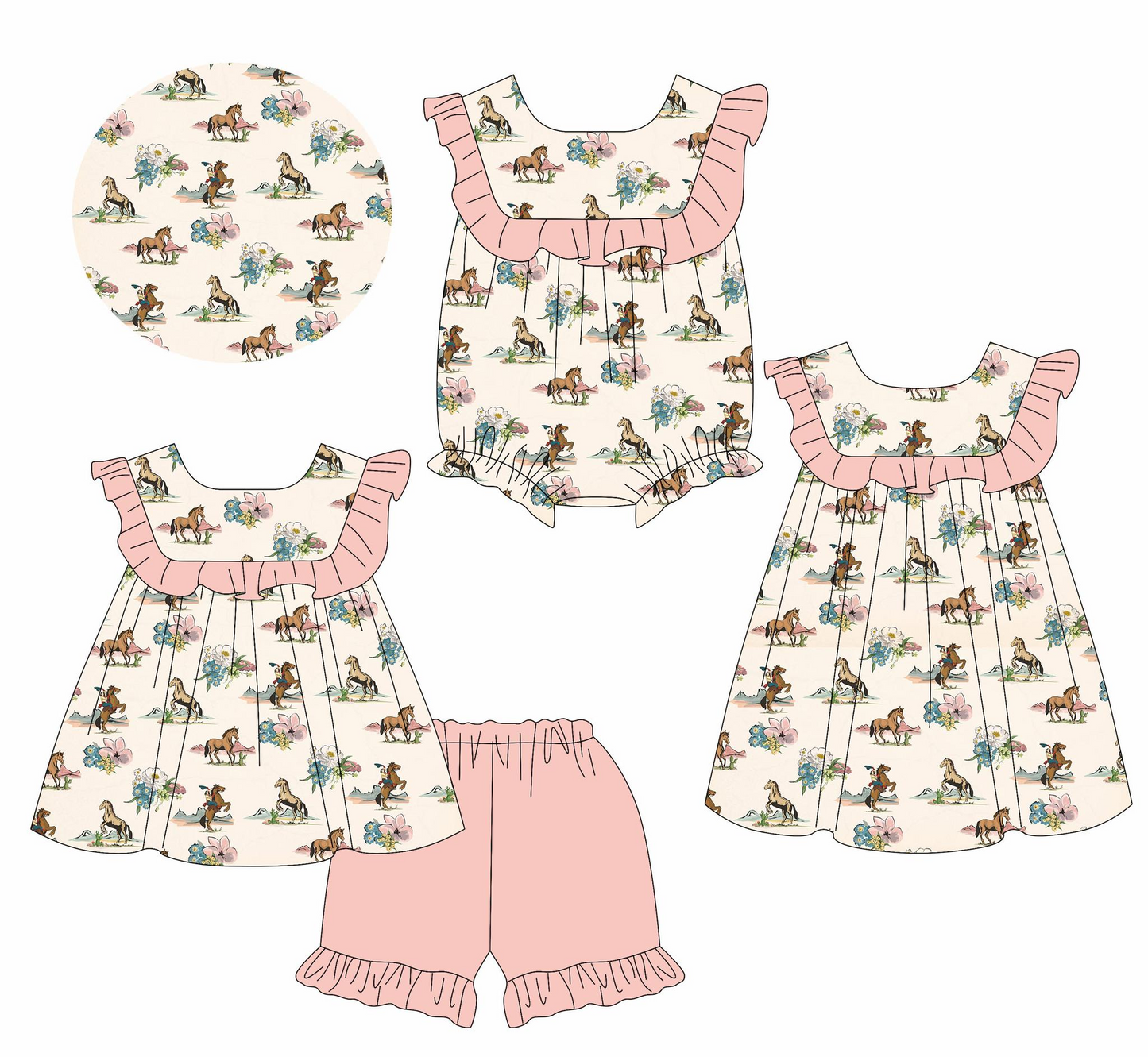 Ruffle horse rodeo shorts girls western clothes