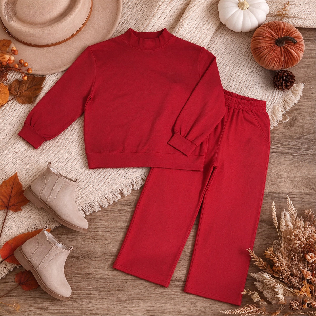 RTS NO MOQ  cotton GLP3417 Adult Women Red Long Sleeve Top And Flare Pant Fall Pajamas Casual Set