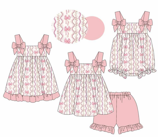 Baby Girls Pink Flowers Bows Tunic Top Ruffle Shorts Clothes Sets