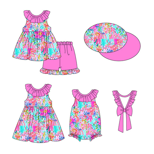 Hot pink watercolor floral tunic ruffle shorts girls clothes