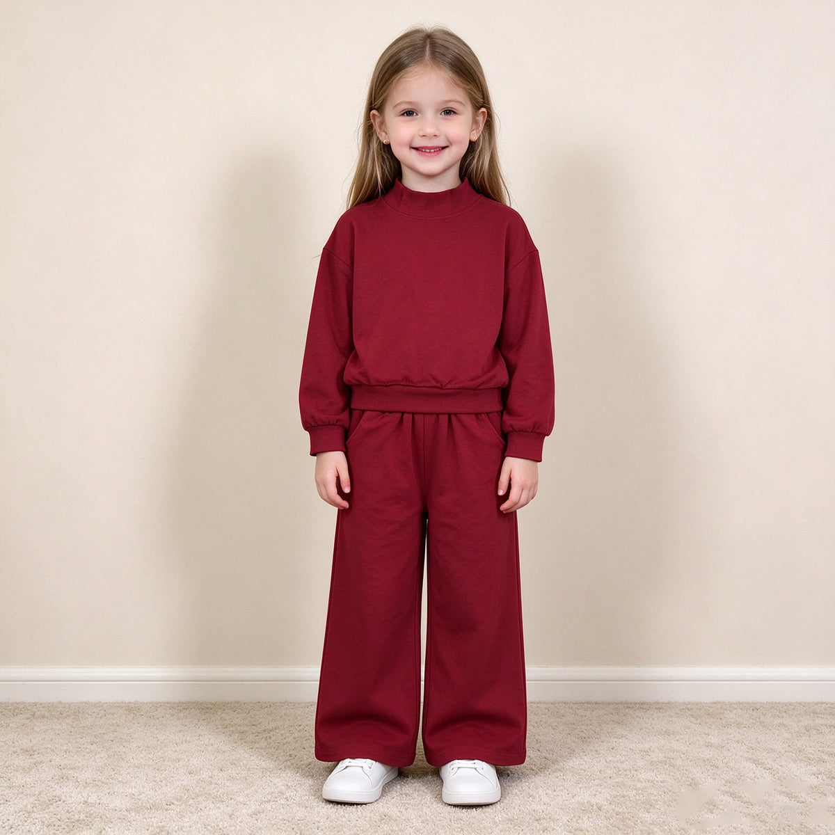 RTS NO MOQ （In stock）cotton GLP3413 Baby Girls Maroon Top Pockets Flare Pant Fall Pajamas Clothes Sets