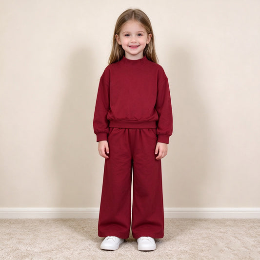 RTS NO MOQ （In stock）cotton GLP3413 Baby Girls Maroon Top Pockets Flare Pant Fall Pajamas Clothes Sets