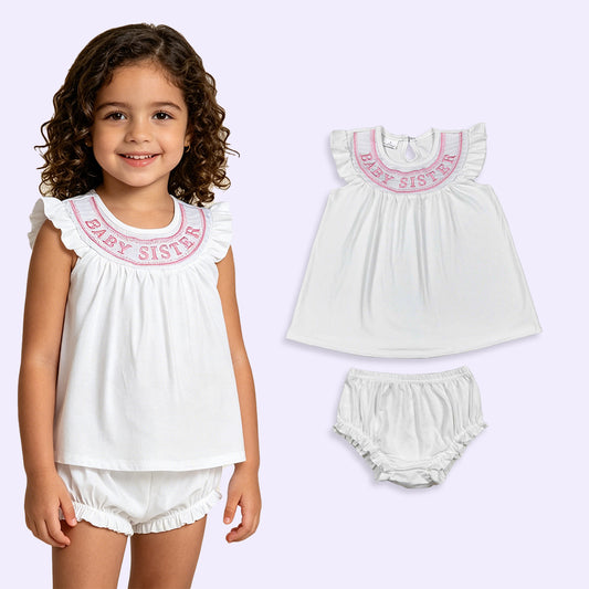 GBO0490 RTS NO MOQ （In stock ）Flutter sleeves baby sister tunic bummies girls outfits