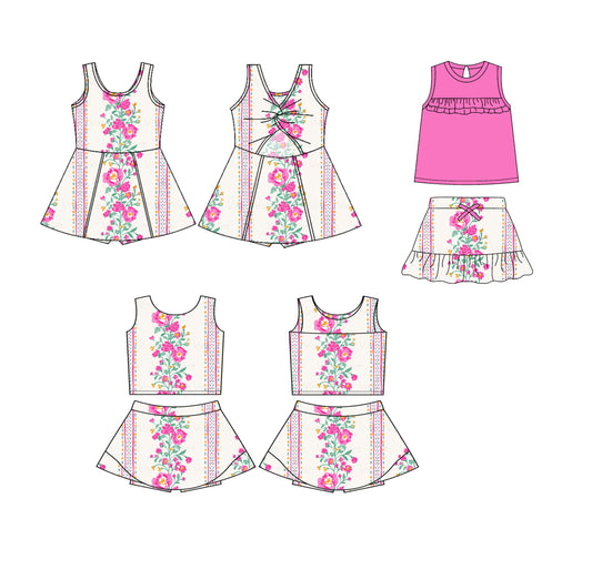 Trendy Sleeveless Floral Skirt Active Wear for Young Girls