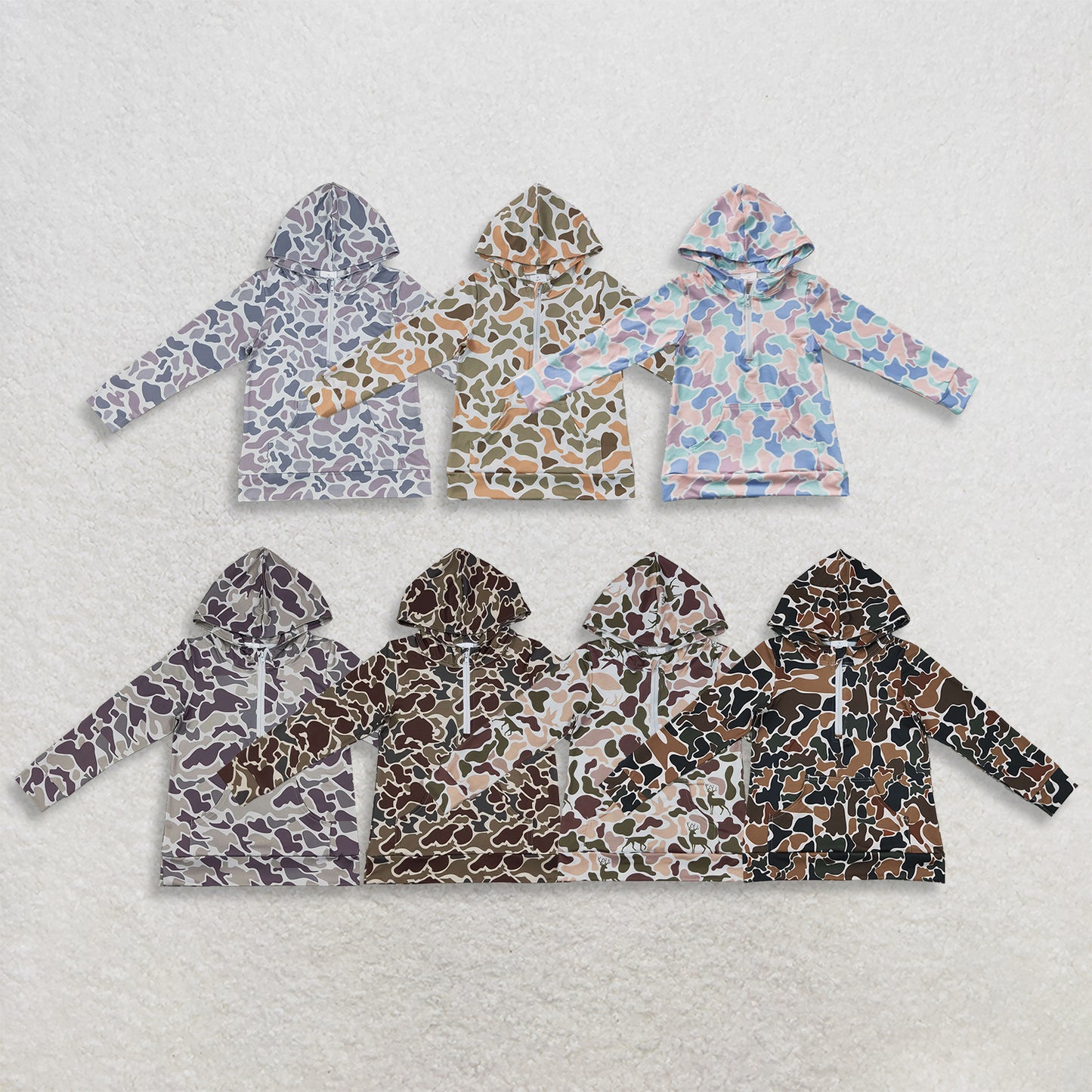 RTS Sibling milk silk Toddler Boys Camo Print Long Sleeve Hooded Top Zip Pocket Casual Fall Pullover