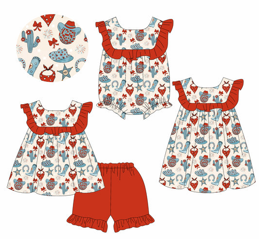 Baby Girls 4th Of July Hats Cactus Tunic Ruffle Shorts Sets
