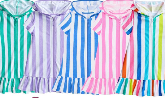 5.8 Pre order No Moq Baby Girls Stripe Zip Hoodie Yoga Active Knee Length Dress Jackets