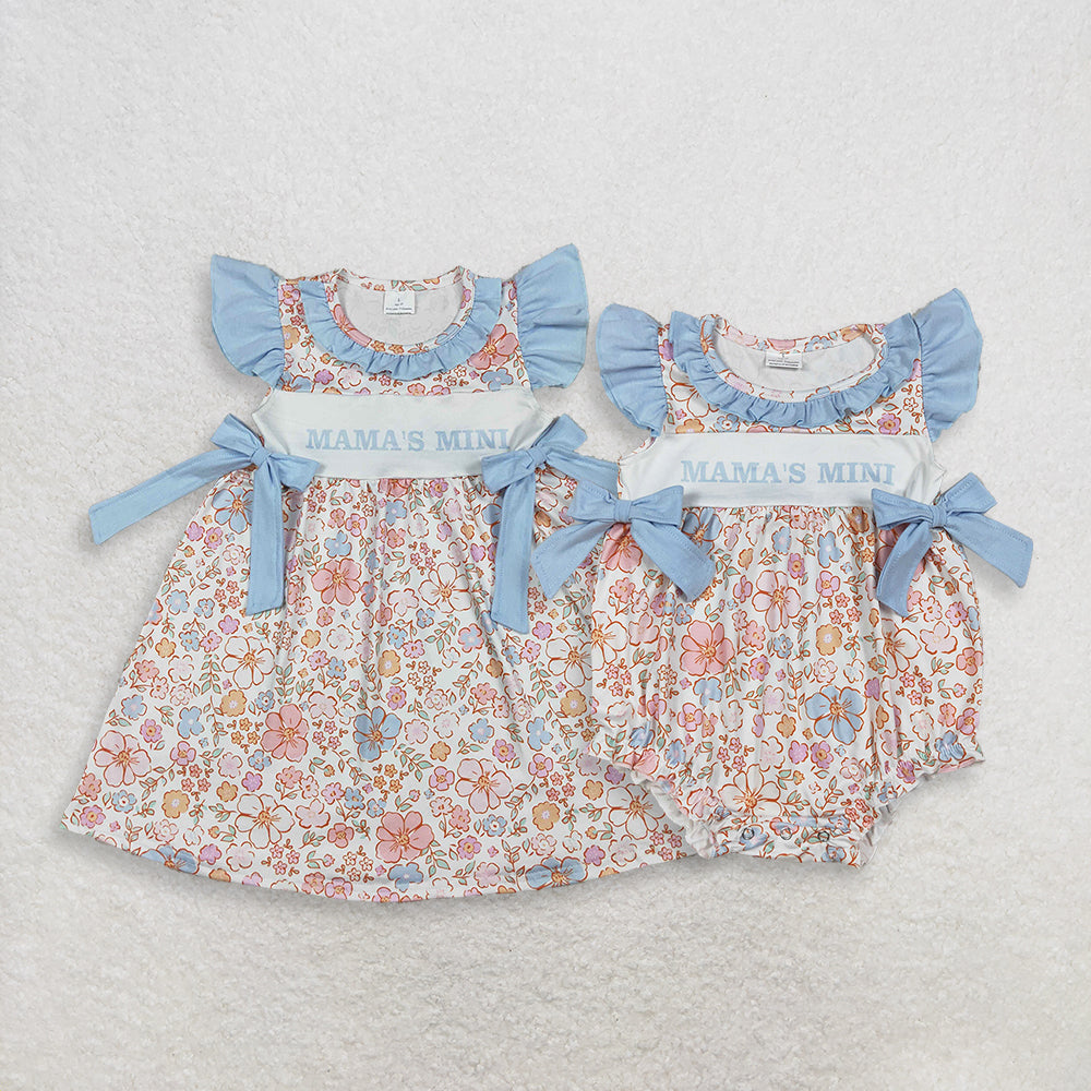 4.7 RTS Sibling Flutter sleeves floral mama's mini kids girls dresses and romper