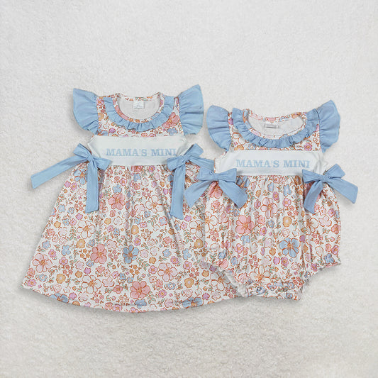 4.7 RTS Sibling Flutter sleeves floral mama's mini kids girls dresses and romper