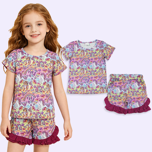 GSSO3472 RTS NO MOQ （In stock ）Short sleeves donut kids girls summer outfits