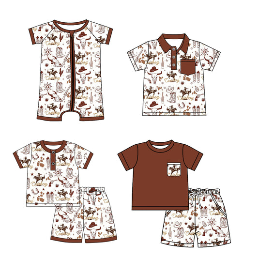 Kids Cactus Rodeo Cowboy Outfit Brown Pocket Top Western Theme Children's Costume for Parties And Plays