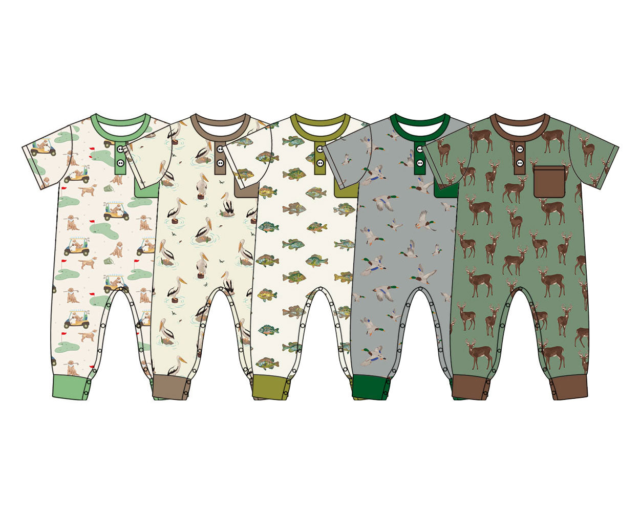 4.17 Pre Order No moq Baby Boys Short Sleeve Golf Button Pocket Rompers