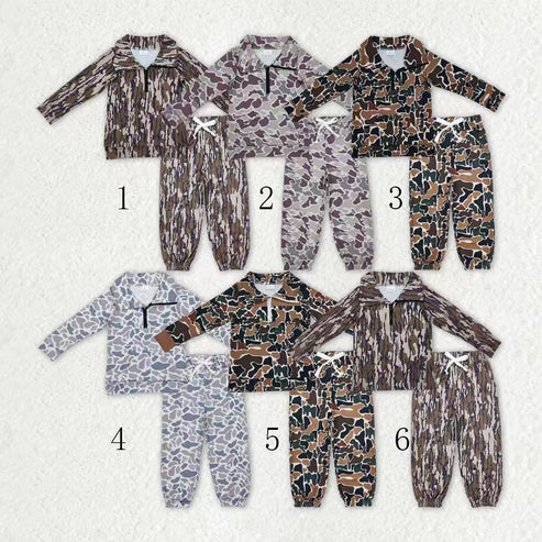 10.14 RTS Sibling Hunting Sibling Baby Boys Camo Zipper Pullover Top Pockets Jogger Pants Southern Clothes Sets