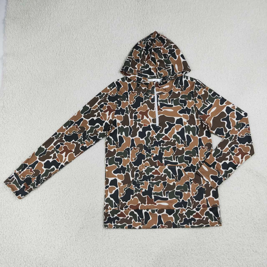 GT1710  RTS NO MOQ （In stock）Moq Adult Women Camo Zip Pocket Hoodies Casual Tops