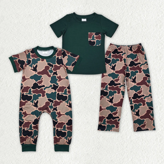 Baby Boys Khaki-Army Green Long Sleeve Suit & Short Sleeve Crawling Suit