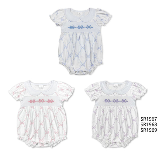 SR1967 SR1968 SR1969 Embroidered Bowknot Baby Collar Short Sleeve Shorts Climbing Suit