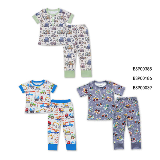 Baby Boys Construction Truck Print Short Sleeve Trousers Set