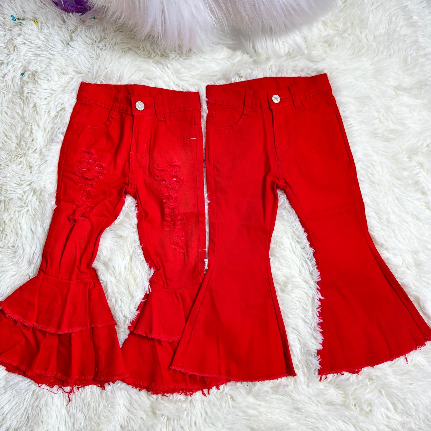 12.16 RST Sibling Baby Girls Red Bell Bottom Denim Pants Jeans