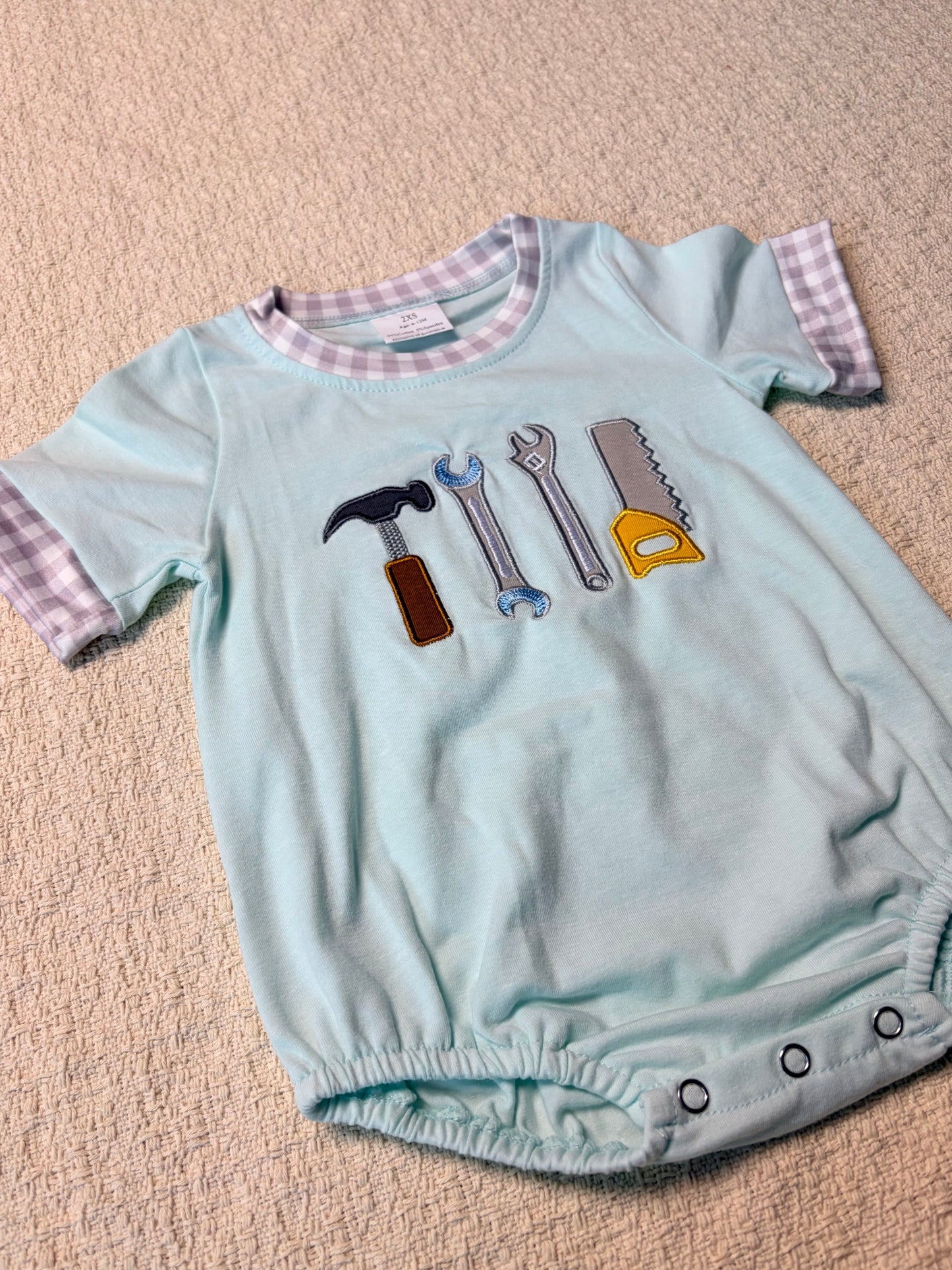 0430 RTS Sibling Short sleeves tools embroidery kids boys summer outfits and romper