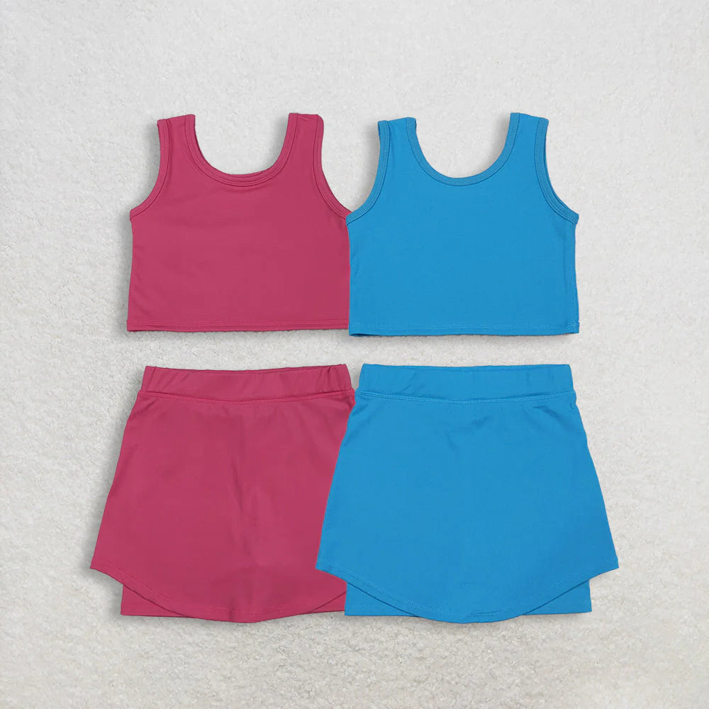 11.21 RTS Sibling Baby Girls Pink Blue Sleeveless Vest Skirt Shorts Yoga Active Clothes Sets