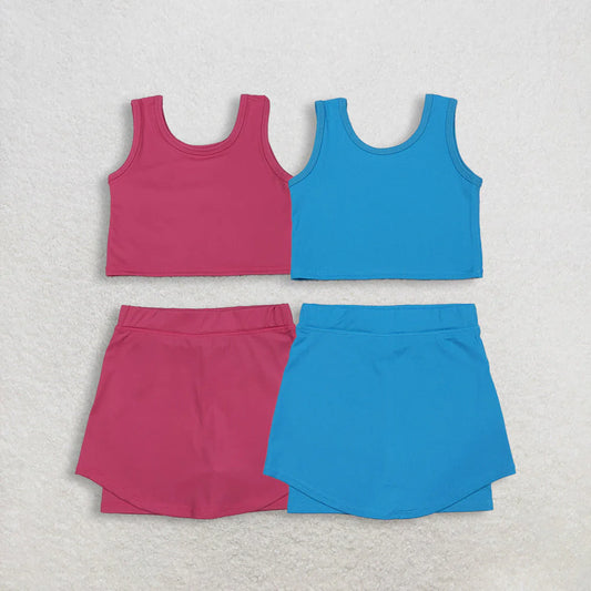 11.21 RTS Sibling Baby Girls Pink Blue Sleeveless Vest Skirt Shorts Yoga Active Clothes Sets