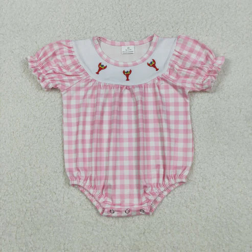 11.8 RTS Sibling Baby Boys Girls Embroidery Anchor Crayfishes Mardigras Checked Clothes Set Dress Romper
