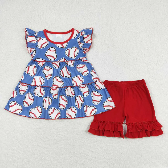 Baby Girls Colorful Floral Pattern Fly Sleeve Top Lace-up Shorts Set