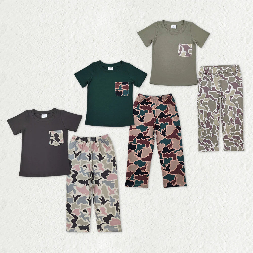 12.18 RTS Sibling Baby Boys Short Sleeve Pocket Top Southern Hunting Camo Pants Clothes Sets