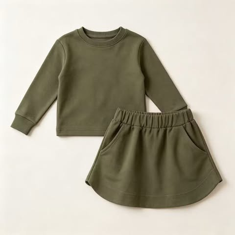 (Preorder new) No moq Baby Girls Solid Color Long Sleeve Top Skirts Daily Casual Outfit Set