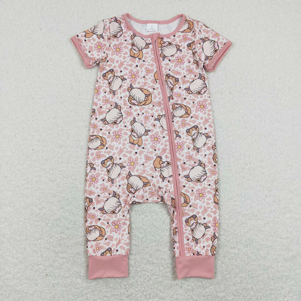 Sibling Boys Baby Infant Girls Cows Short Sleeve Zip Rompers