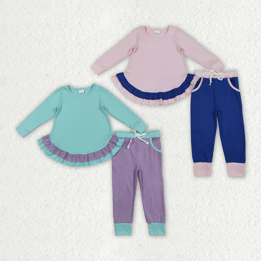 9.17 RTS Sibling Baby Girls Long Sleeves Ruffle Tunic Pockets Leggings Pants Clothes Sets